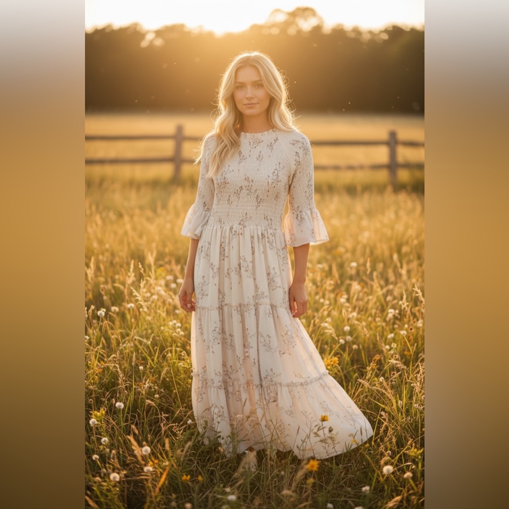 Jessakae Floral Tiered Maxi Dress in Cream